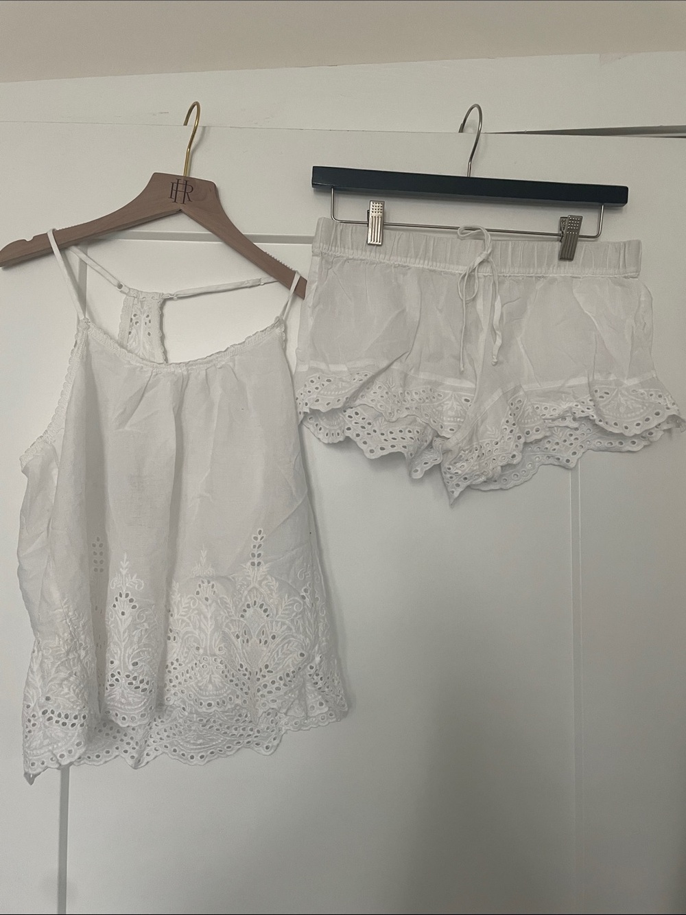 White Eyelet Cotton Cami & Short Pajama Set - Lightweight Sleepwear